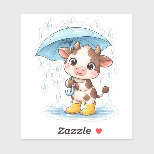 Soft Rainy Day Cow Custom-Cut Vinyl Sticker (Sheet)
