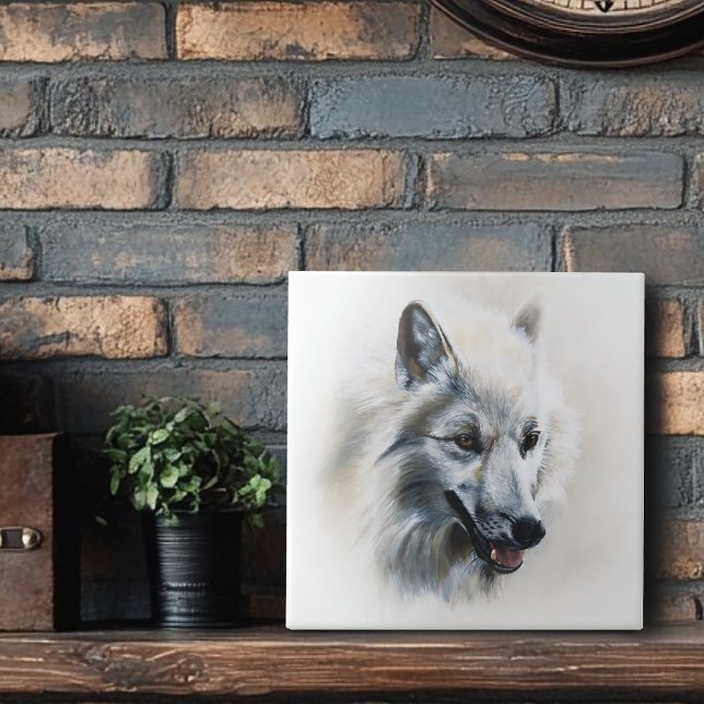 Soft Realistic Majestic White Wolf Portrait Ceramic Tile (Creator Uploaded)