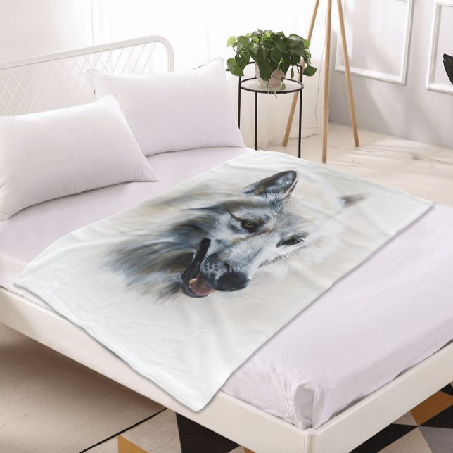 Soft Realistic Majestic White Wolf Portrait Fleece Blanket (Creator Uploaded)