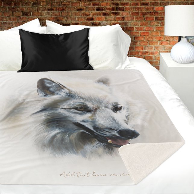 Soft Realistic Majestic White Wolf Portrait Sherpa Blanket (Creator Uploaded)