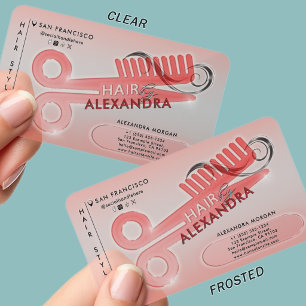 Soft Red Gradient Comb Scissor Hair Salon Stylist Clear Business Cards