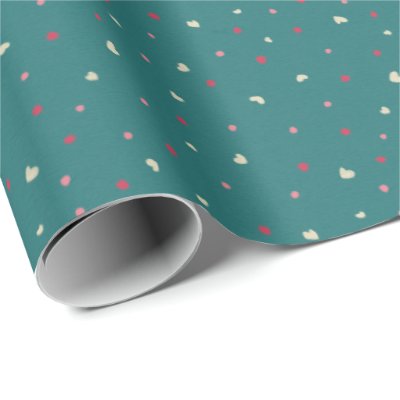 Soft Red &amp; Green Polka Dots with Golden Hearts Wrapping Paper