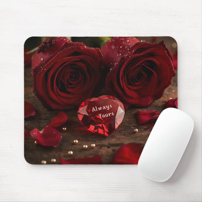 Soft Red Rose Romantic Valentine Office Mousepad (With Mouse)