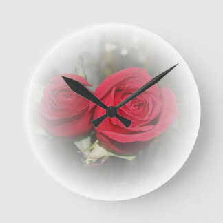 Soft Red Roses in White Wall Clock