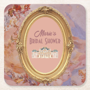 Soft Renaissance Rococo Aesthetic Bridal Shower Square Paper Coaster