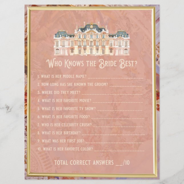 Soft Renaissance Rococo Bridal Shower Game (Front)