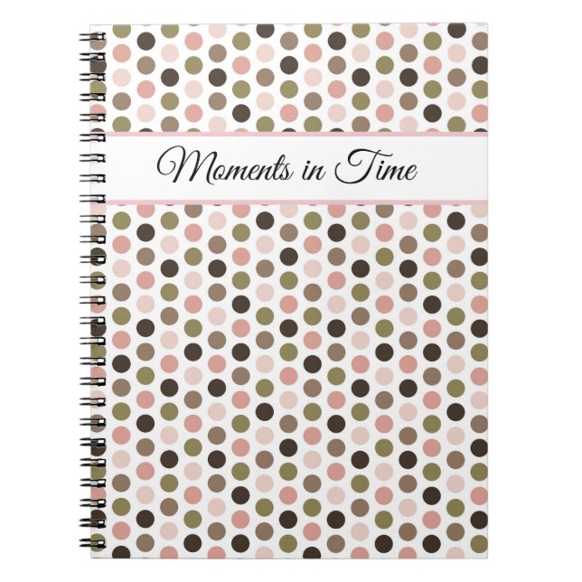 Soft, Retro Olive, Pink, and Brown Polka Dots Notebook (Front)