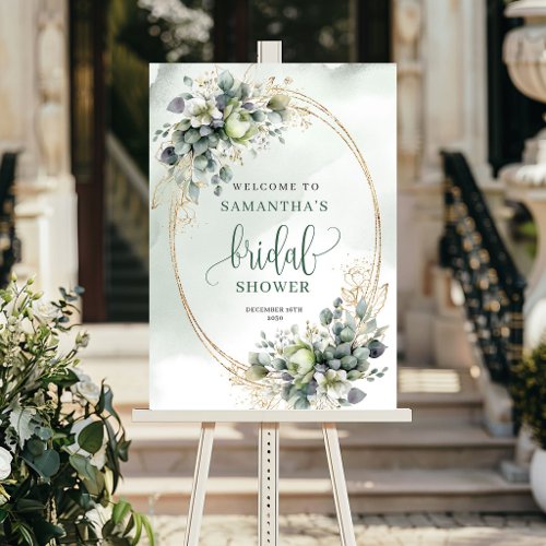 Soft Romance Greenery Gold Bridal Shower Welcome Poster