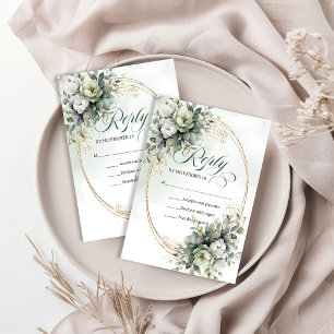Soft Romance Watercolor Green White Eucalyptus RSVP Card