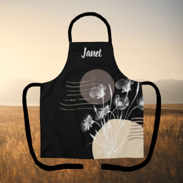 Soft Romantic Black Minimalist Floral Apron (Creator Uploaded)
