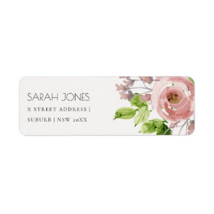SOFT ROMANTIC BLUSH PINK WATERCOLOR FLORAL ADDRESS LABEL