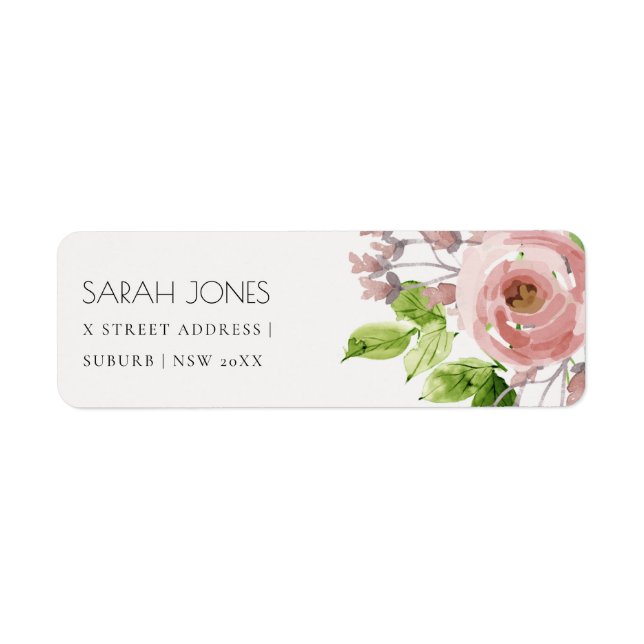 SOFT ROMANTIC BLUSH PINK WATERCOLOR FLORAL ADDRESS LABEL (Front)