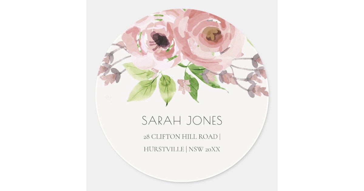 SOFT ROMANTIC BLUSH PINK WATERCOLOR FLORAL CLASSIC ROUND STICKER | Zazzle