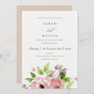 SOFT ROMANTIC BLUSH PINK WATERCOLOR FLORAL WEDDING INVITATION