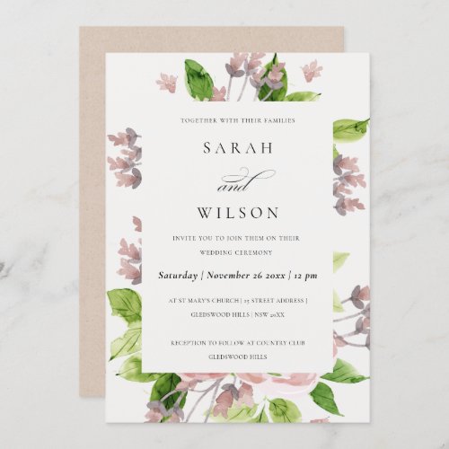 SOFT ROMANTIC BLUSH PINK WATERCOLOR FLORAL WEDDING INVITATION