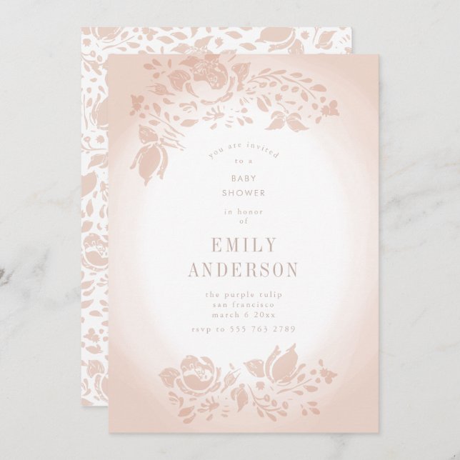 Soft Romantic Floral Musk Pink Baby Shower Invitation (Front/Back)