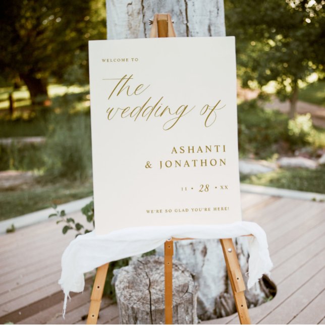 Soft Romantic Gold and Ivory Wedding Welcome Sign (Elegant Gold and Cream Wedding Welcome Sign)