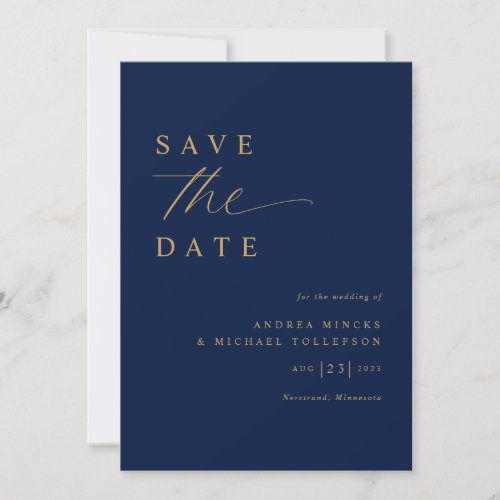 Soft Romantic Navy Blue and Gold Wedding Save The Date