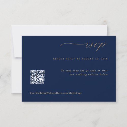 Soft Romantic Navy Blue Gold Wedding QR Code RSVP Card