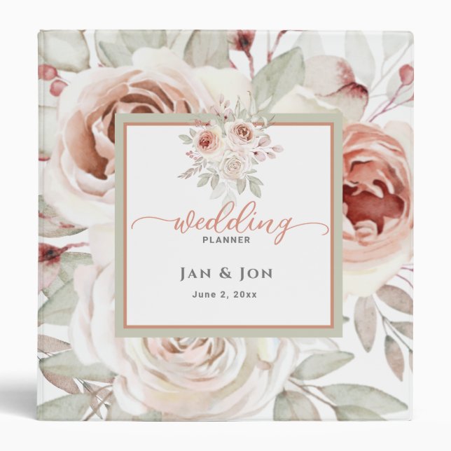 Soft Romantic Rose Wedding Planner 3 Ring Binder (Front)