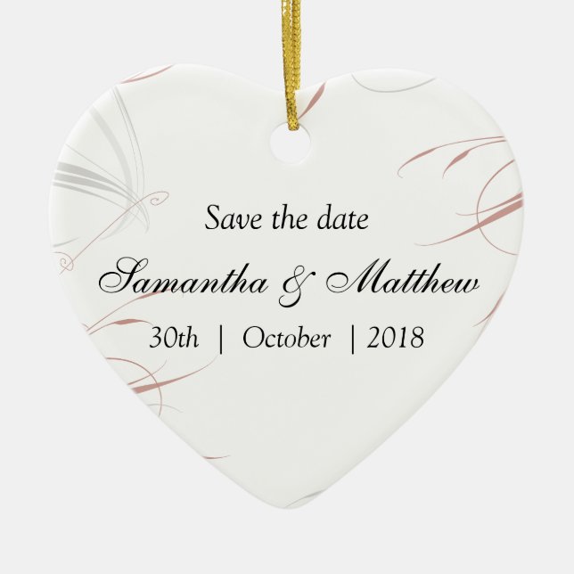 Soft Rose and Gray Flourishes Save the Date Ceramic Ornament (Front)