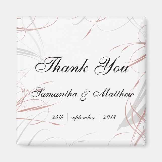 Soft Rose and Gray Flourishes Wedding Magnet (Front)