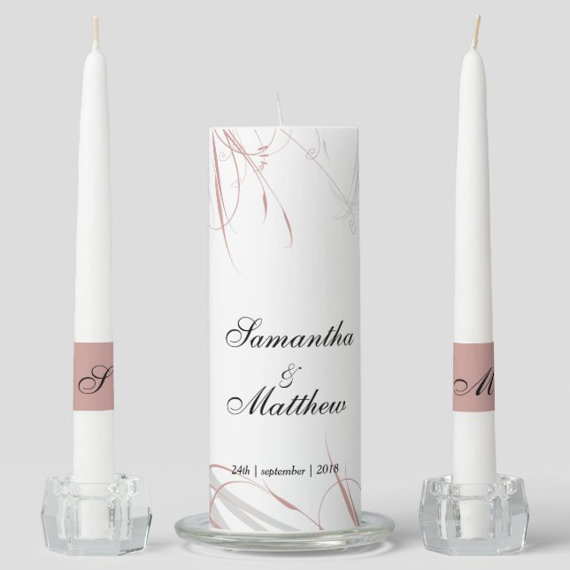 Soft Rose and Grey Flourishes Wedding Unity Candle Set (Front)