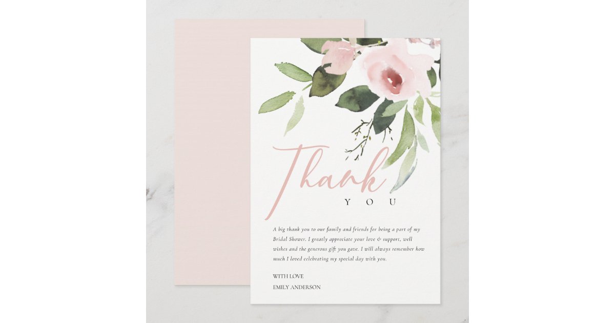 SOFT ROSE BLUSH PINK FLORA BRIDAL SHOWER THANK YOU INVITATION ...