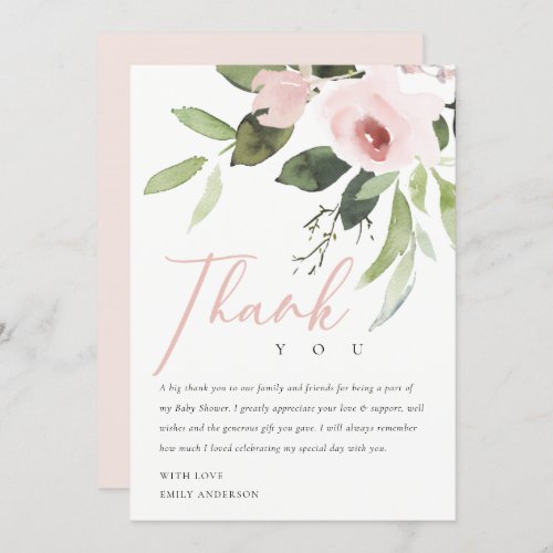 SOFT ROSE BLUSH PINK FLORAL BABY SHOWER THANK YOU INVITATION