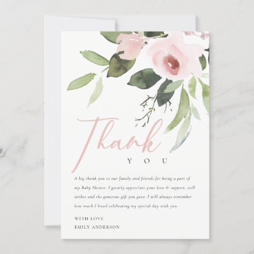 SOFT ROSE BLUSH PINK FLORAL BABY SHOWER THANK YOU INVITATION