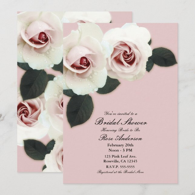 Soft Rose Blush Pink Roses Elegant Bridal Shower Invitation (Front/Back)