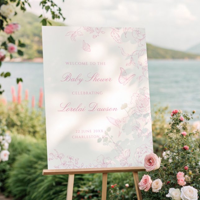  Soft Rose Chinoiserie Baby Shower Welcome Foam Board (Creator Uploaded)