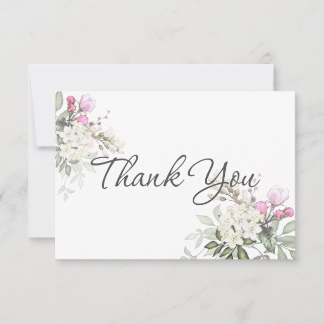Soft Rose Floral and Greenery Thank You Card (Front)