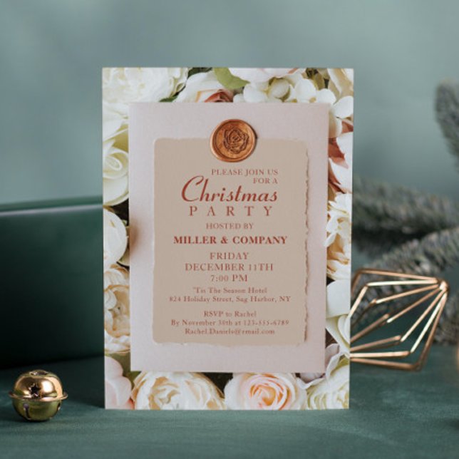 Soft Rose Floral Chic Corporate Christmas Party Invitation (Creator Uploaded)