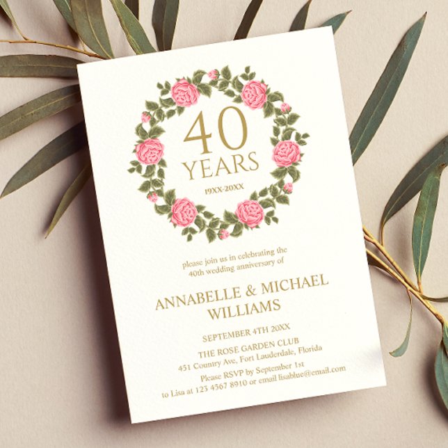 SOFT ROSE GARLAND RUBY ANNIVERSARY 40th Wedding  Invitation (Creator Uploaded)