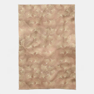 Soft Rose Ginkgo Botanical Gold Leaf Pattern Kitchen Towel