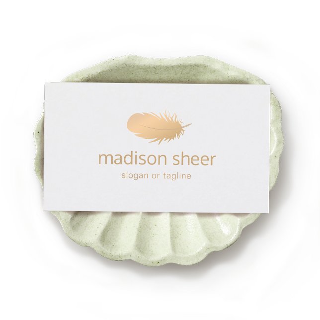 Soft Rose Gold Feather Logo Business Card (Creator Uploaded)