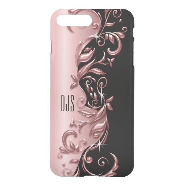Soft Rose Gold Ornate Design | Monogram Uncommon iPhone Case (Back)