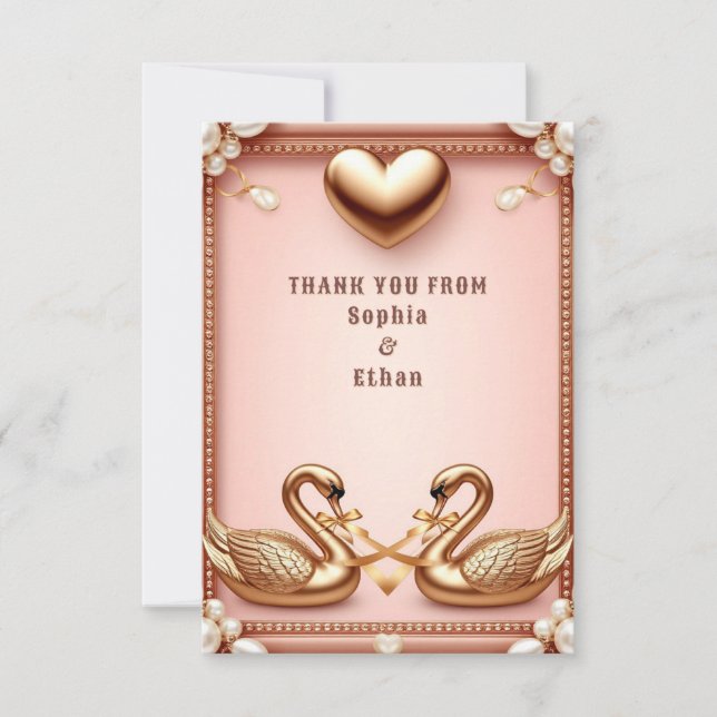 💍 Soft Rose Gold Swan Wedding Message 💍 Thank You Card (Front)