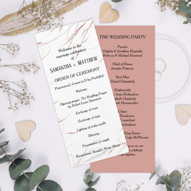 Soft Rose & Grey Flourishes Wedding Program (Creator Uploaded)