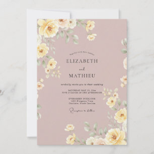 Soft Rose Pale Yellow Floral Wedding Invitation