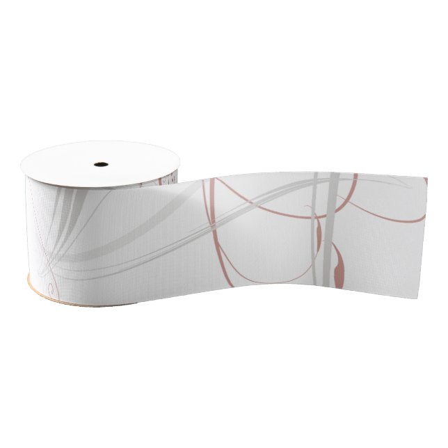 Soft Rose Pink and Grey Flourishes Wedding Grosgrain Ribbon (Spool)