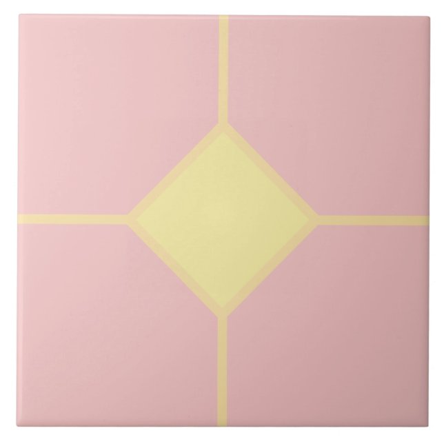 Soft Rose pink and light apricot diamond cross Ceramic Tile (Front)
