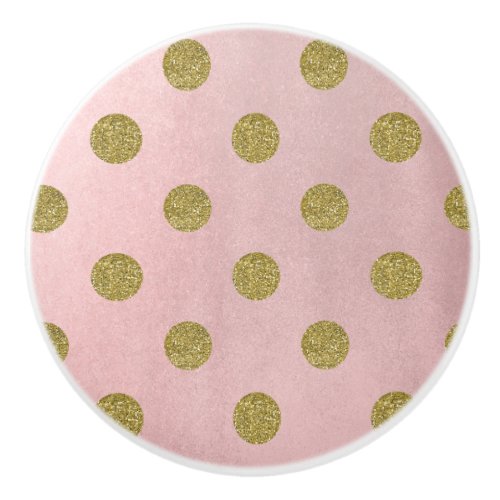 Soft Rose Pink Gold Glitter Glam Polka Dots Chic Ceramic Knob