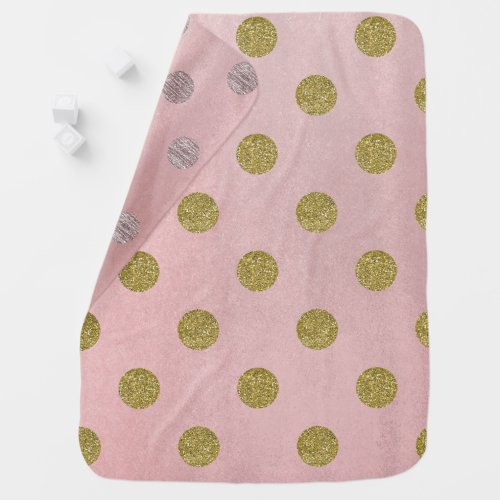 Soft Rose Pink Gold Glitter Glam Polka Dots Cute Baby Blanket