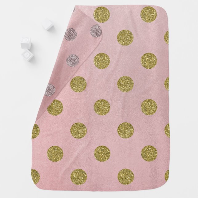 Soft Rose Pink Gold Glitter Glam Polka Dots Cute Baby Blanket (In Situ)