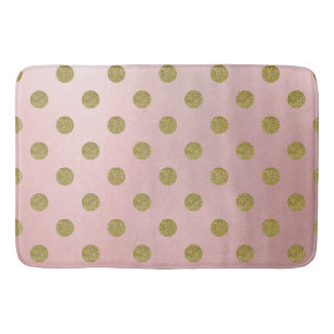 Soft Rose Pink Gold Glitter Glam Polka Dots Cute Bath Mat