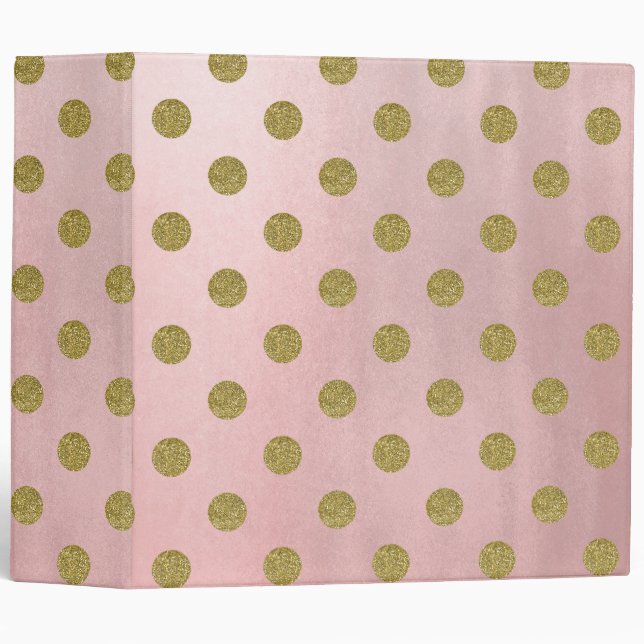 Soft Rose Pink Gold Glitter Glam Polka Dots Cute Binder (Front/Spine)