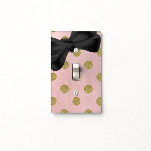 Soft Rose Pink Gold Glitter Glam Polka Dots Cute Light Switch Cover