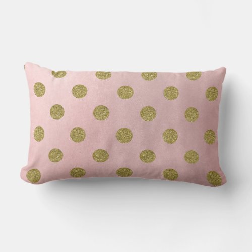 Soft Rose Pink Gold Glitter Glam Polka Dots Cute Lumbar Pillow
